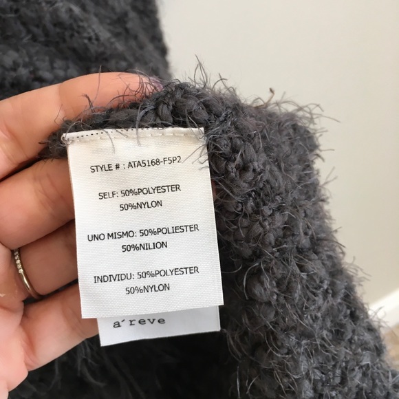 ❌SOLD❌A’reve grey fringe cowl neck sweater poncho Anthro - Picture 8 of 8